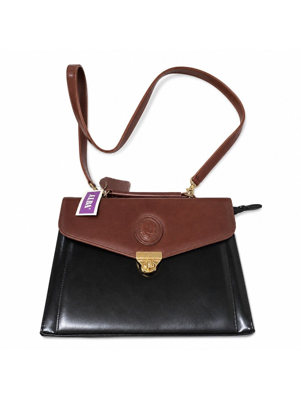 Alba Black and Brown Leather Crossbody Messenger Bag Purse